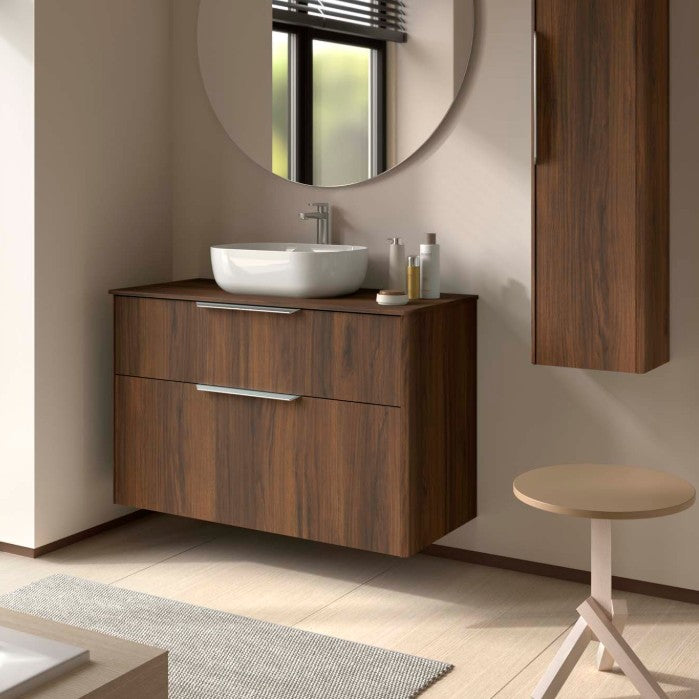 SALGAR LUVA Mueble de Baño con Tapa Encimera Color Nogal Maya Tirador Anodizado