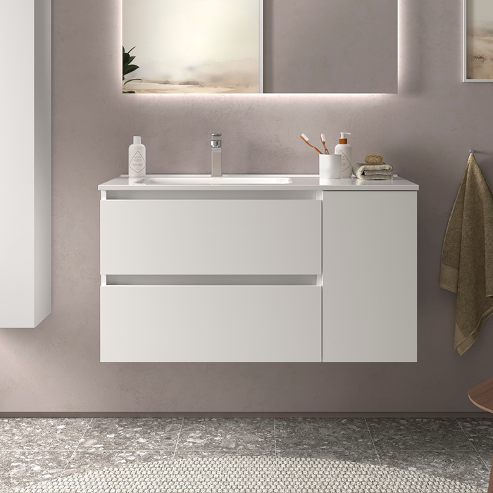 SALGAR BEQUIA Mueble de Baño con Lavabo 2 Cajones 1 Puerta Derecha Blanco Mate