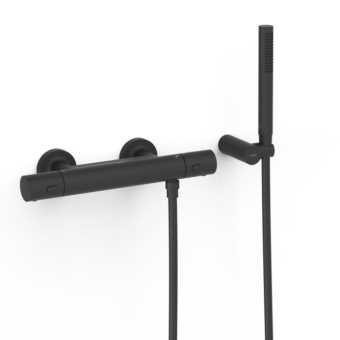 TRES 19016429NM OVER-WALL Grifo Termostático Mural Over-Wall Ducha Color Negro Mate
