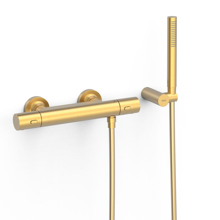 TRES 19016429OM OVER-WALL Grifo Termostático Mural Over-Wall Ducha Color Oro Mate 24K