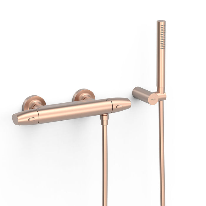 TRES 19016439OPM OVER-WALL Grifo Termostático Mural Over-Wall Ducha Color Oro Rosa Mate 24K