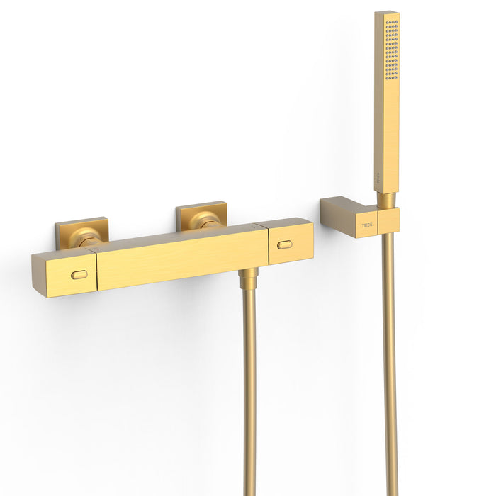 TRES 19016469OM OVER-WALL Grifo Termostático Mural Over-Wall Ducha Color Oro Mate 24K