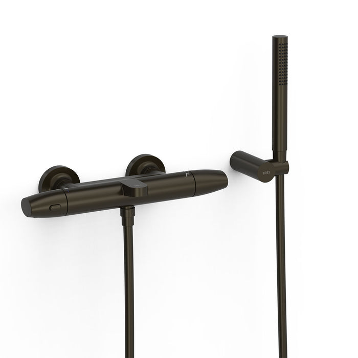TRES 19017439KMB OVER-WALL Grifo Termostático Mural Over-Wall Bañera y Ducha Color Negro Bronce