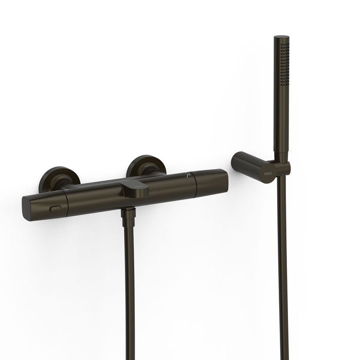 TRES 19017449KMB OVER-WALL Grifo Termostático Mural Over-Wall Bañera y Ducha Color Negro Bronce