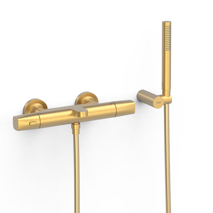 TRES 19017449OM OVER-WALL Grifo Termostático Mural Over-Wall Bañera y Ducha Color Oro Mate 24K