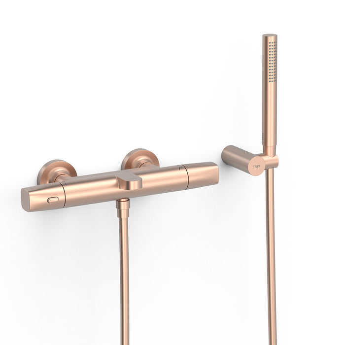 TRES 19017449OPM OVER-WALL Grifo Termostático Mural Over-Wall Bañera y Ducha Color Oro Rosa Mate 24K