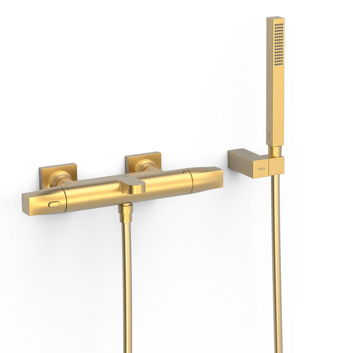 TRES 19017459OM OVER-WALL Grifo Termostático Mural Over-Wall Bañera y Ducha Color Oro Mate 24K