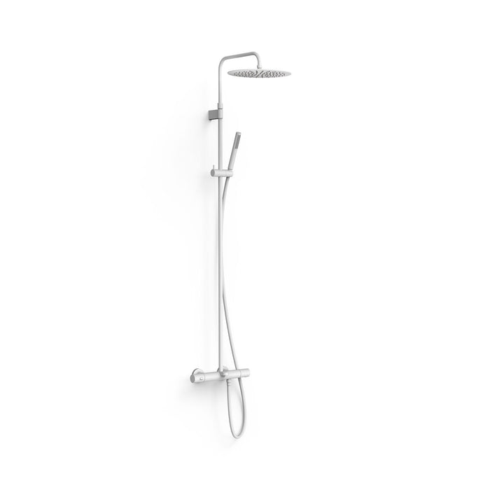 TRES 19031202BM OVER-WALL Conjunto de Grifo Termostático Mural Telescópica 3 Vías Bañera y Ducha Color Blanco Mate