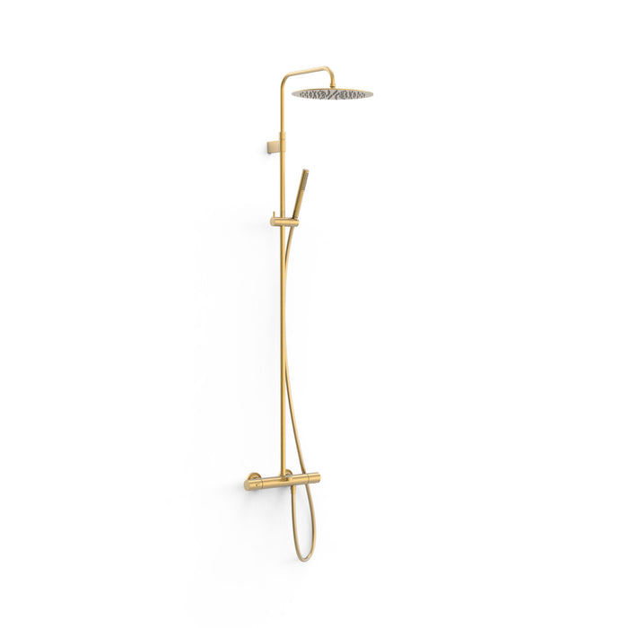 TRES 19031202OM OVER-WALL Conjunto de Grifo Termostático Mural Telescópica 3 Vías Bañera y Ducha Color Oro Mate 24K