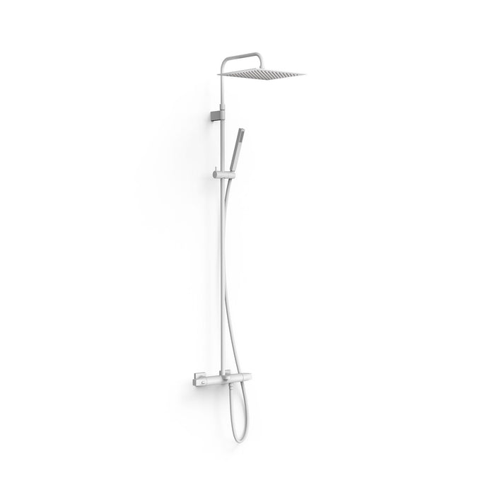 TRES 19031205BM OVER-WALL Conjunto de Grifo Termostático Mural Telescópica 3 Vías Bañera y Ducha Color Blanco Mate