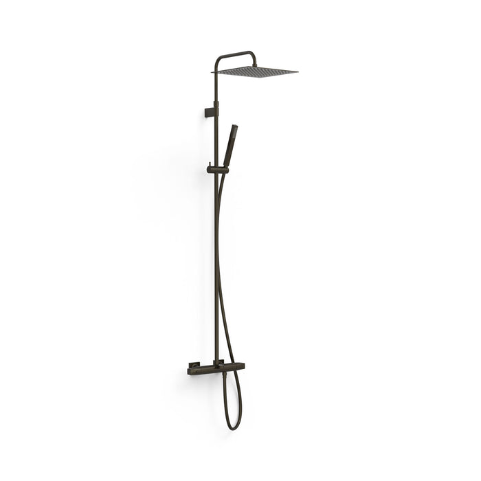 TRES 19031205KMB OVER-WALL Conjunto de Grifo Termostático Mural Telescópica 3 Vías Bañera y Ducha Color Negro Bronce