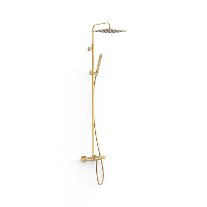 TRES 19031205OM OVER-WALL Conjunto de Grifo Termostático Mural Telescópica 3 Vías Bañera y Ducha Color Oro Mate 24K