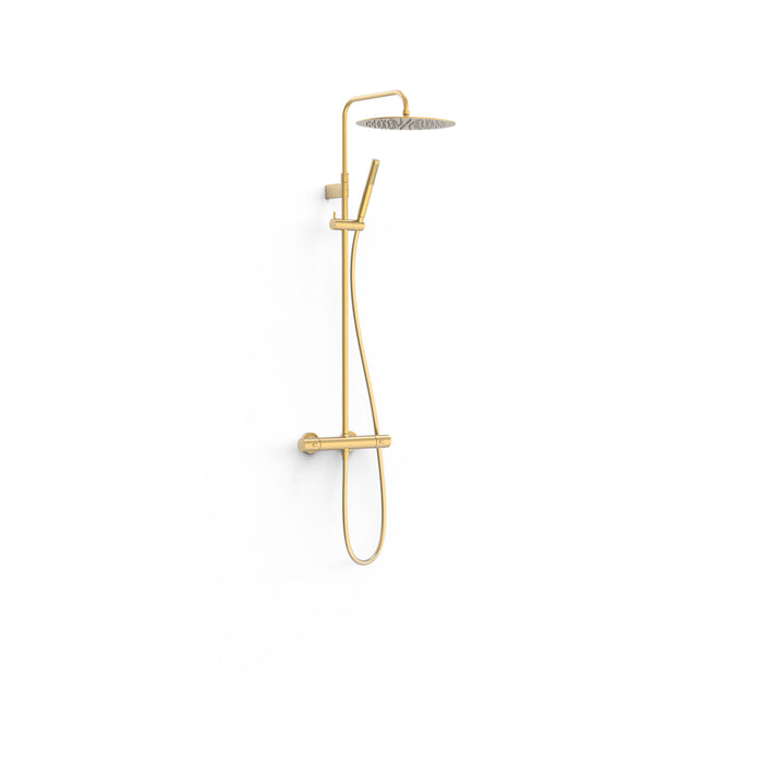 TRES 19039302OM OVER-WALL Conjunto de Grifo Termostático Mural Telescópica 2 Vías Ducha Color Oro Mate 24K
