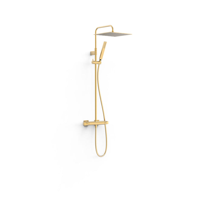 TRES 19039307OM OVER-WALL Conjunto de Grifo Termostático Mural Telescópica 2 Vías Ducha Color Oro Mate 24K