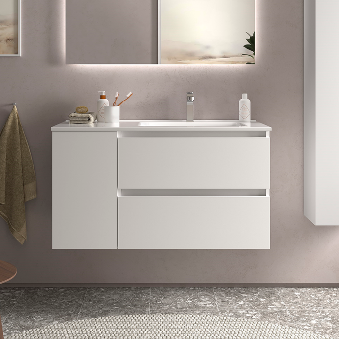 SALGAR BEQUIA Mueble de Baño con Lavabo 2 Cajones 1 Puerta Izquierda Blanco Mate