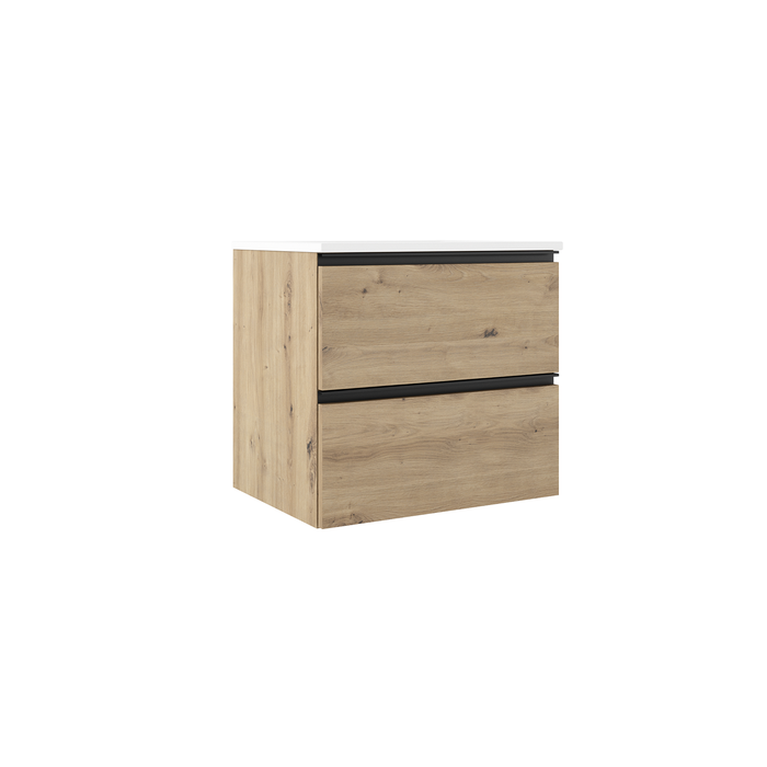 VISOBATH GRANADA Mueble de Baño con Lavabo Suspendido 2 Cajones Color Roble Costa Tirador Negro