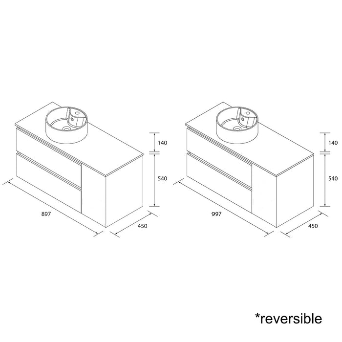 SALGAR BEQUIA Mueble de Baño con Lavabo de Posar y Encimera 2 Cajones 1 Puerta Reversible Azul Mate Roble
