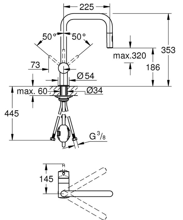 GROHE 32 322 DL2 MINTA Monomando Fregadero Caño U Cobre Cepillado