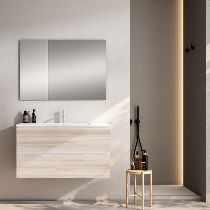 VISOBATH GRANADA Conjunto Completo Mueble de Baño Suspendido 2 Cajones Color Aliso Tirador Blanco