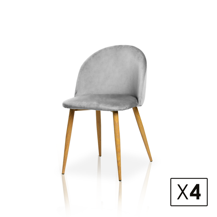 FURNITURE STYLE FS7003PIEDVEL MERCEDES Pack 4 Sillas de Comedor Terciopelo Color Gris Piedra