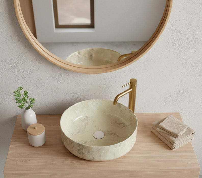BhD 7054 DALLAS Lavabo Circular Sobre Encimera Mármol Travertino