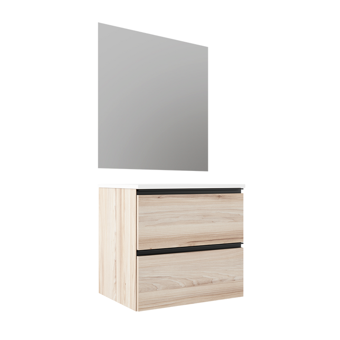 VISOBATH GRANADA Conjunto Completo Mueble de Baño Suspendido 2 Cajones Color Aliso Tirador Negro