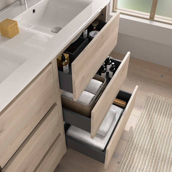 SALGAR 106292 NOJA Mueble de Baño con Lavabo 6 Cajones 120 cm Color Natural