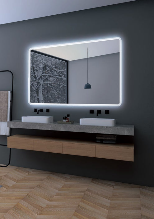 LEDIMEX PRAG014/90 PRAGA Espejo LED Cuadrado Canto Redondeado Contorno Arenado Cromo 90x80 cm