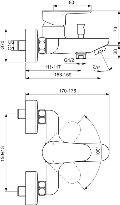 IDEAL STANDARD BC500XG CERAFINE O Grifo Monomando Baño/Ducha sin Accesorios Negro Seda