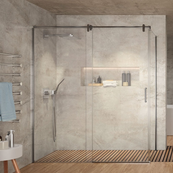 KASSANDRA LM102 SLIM Mampara Ducha 1F+1C Acero Inox Brillo Transparente