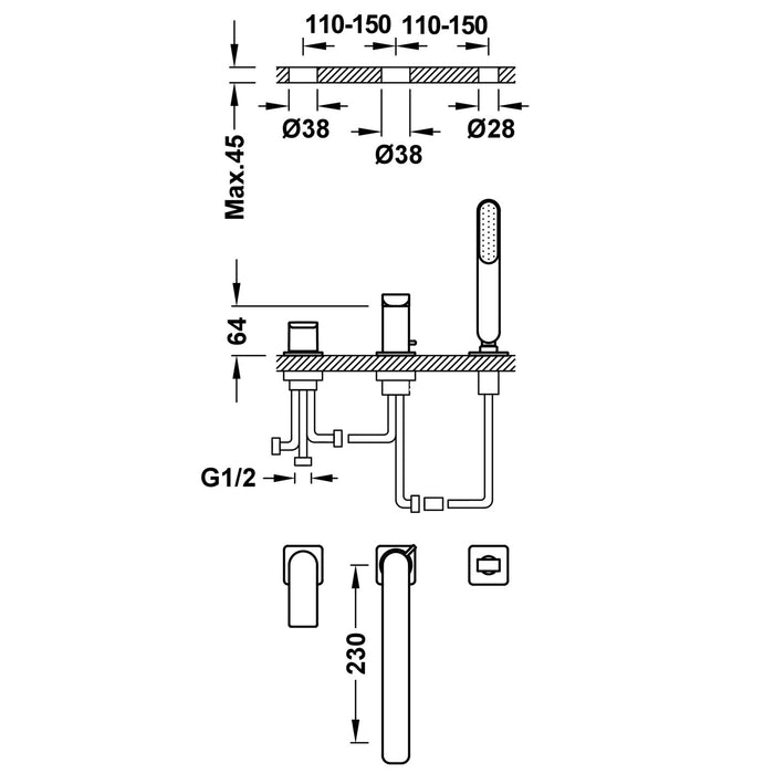 TRES 20016201BM LOFT Grifo Monomando para Borde De Bañera Color Blanco Mate