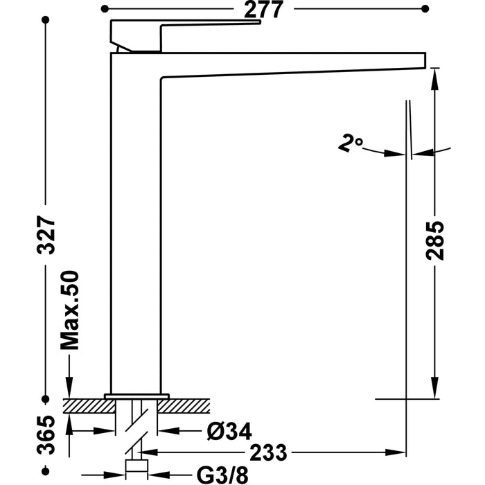 TRES 20210305AC SLIM Grifo Monomando XXL Caño Alto para Lavabo Color Acero