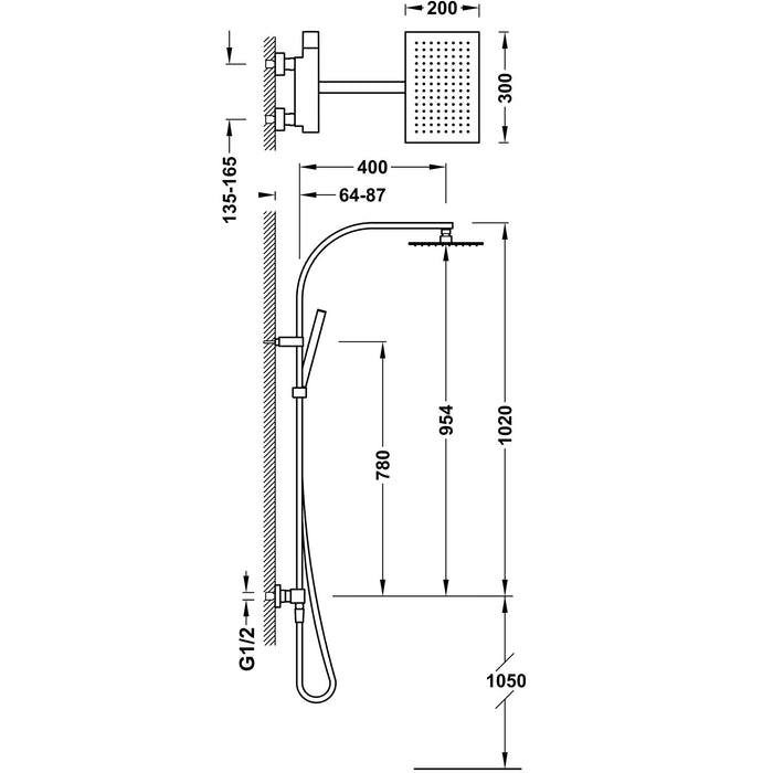 TRES 20219101BM SLIM Conjunto De Grifo Monomando Mural De 2 Vías para Ducha Color Blanco Mate