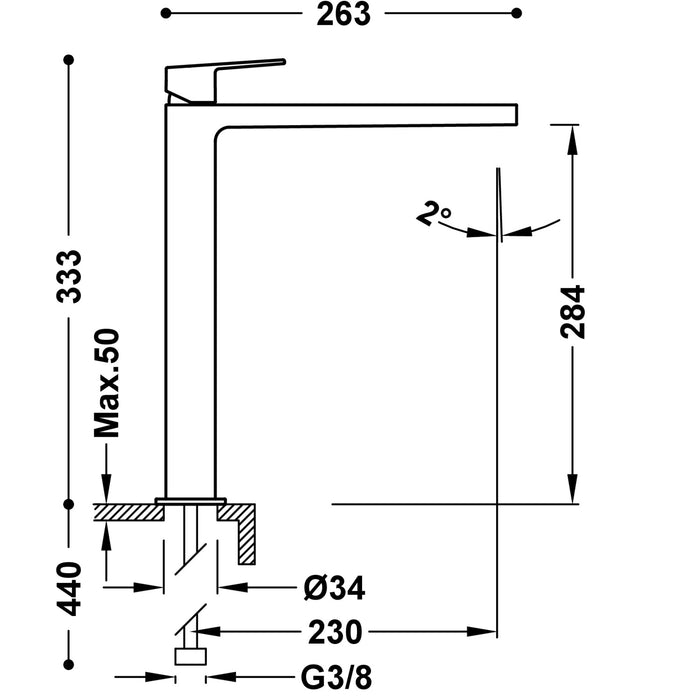 TRES 21180301OM PROJECT Grifo Lavabo Monomando Caño Alto XXL Oro Mate