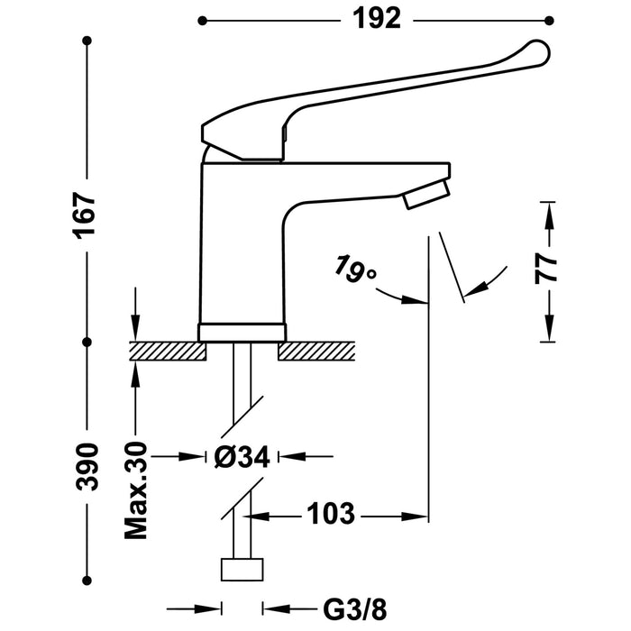 TRES 2161030111 ESPECIAL BASIC Grifo Monomando Maneta Medical Cromo