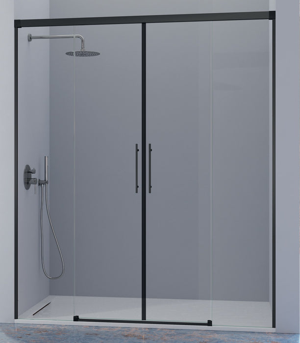 KASSANDRA URBAN Mampara Frente de Ducha 2 Fijos + 2 Puertas Correderas Negro Mate Transparente