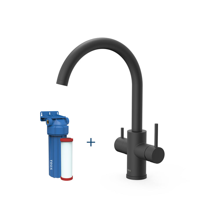 TRES 23045402NM COCINA Grifo Monomando Fregadero 2 Vías para Agua de Red y Filtrada Color Negro Mate