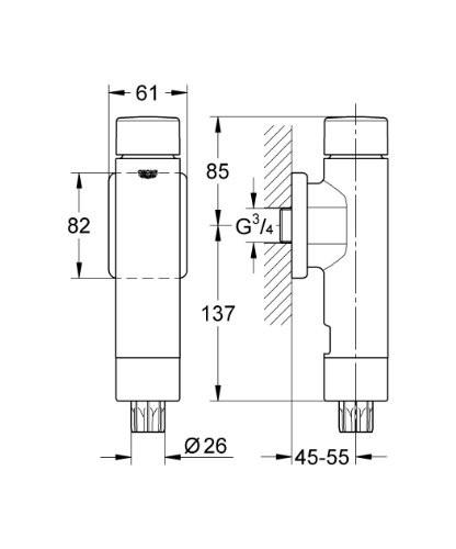 GROHE 37 347 000 RONDO fluxor WC visto sin llave de paso