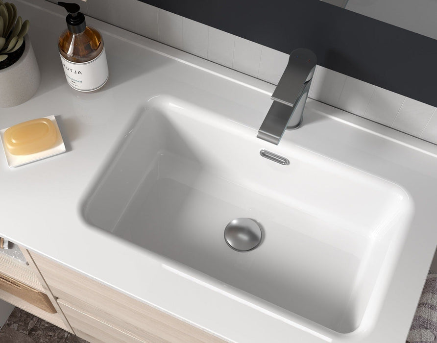 SALGAR BEQUIA Mueble de Baño con Lavabo 2 Cajones 2 Huecos Blanco Roble África Derecha