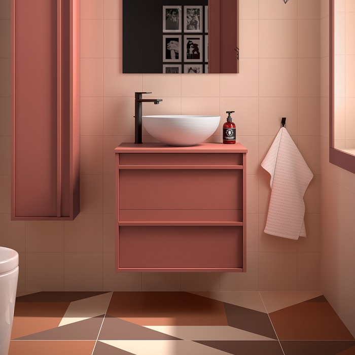 SALGAR ATTILA Mueble de Baño con Tapa Encimera 2 Cajones Color Rojo Mate