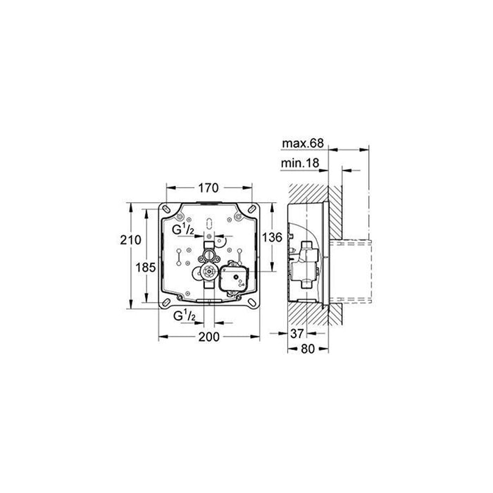 GROHE 37 338 000 RAPIDO U Cuerpo Empotrado Universal para Fluxor Urinarios