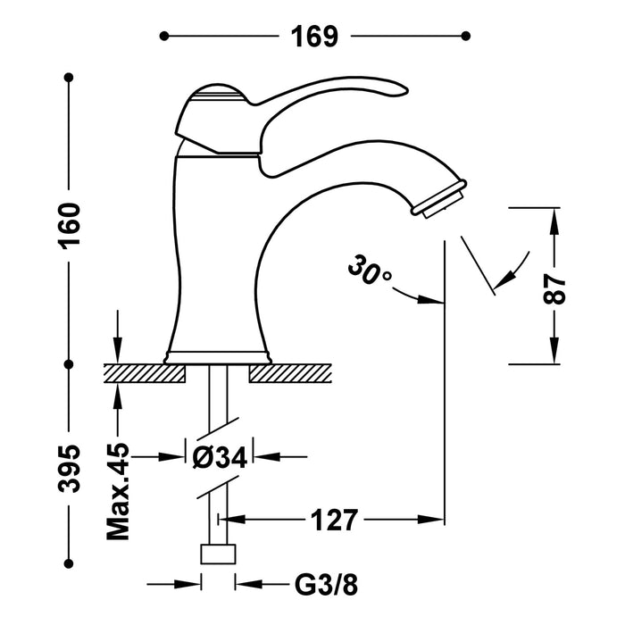 TRES 24210301LM TRES CLASIC Grifo Monomando para Lavabo Color Latón Viejo Mate