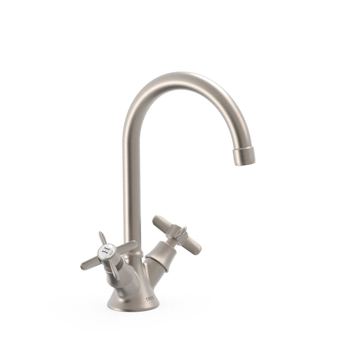 TRES 24210901AC TRES CLASIC Grifo Bimando para Lavabo Color Acero