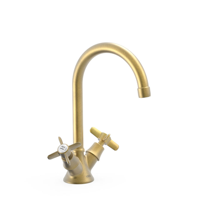 TRES 24210901LM TRES CLASIC Grifo Bimando para Lavabo Color Latón Viejo Mate
