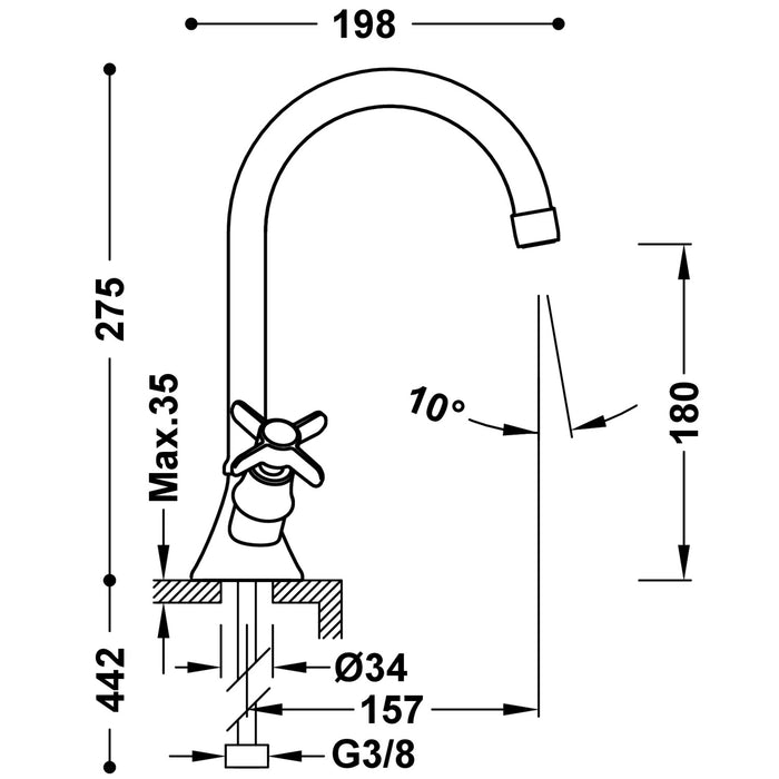 TRES 24210901LM TRES CLASIC Grifo Bimando para Lavabo Color Latón Viejo Mate