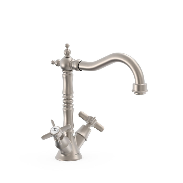 TRES 24210902AC TRES CLASIC Grifo Bimando para Lavabo Color Acero