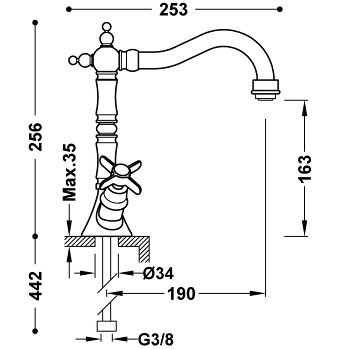 TRES 24210902AC TRES CLASIC Grifo Bimando para Lavabo Color Acero