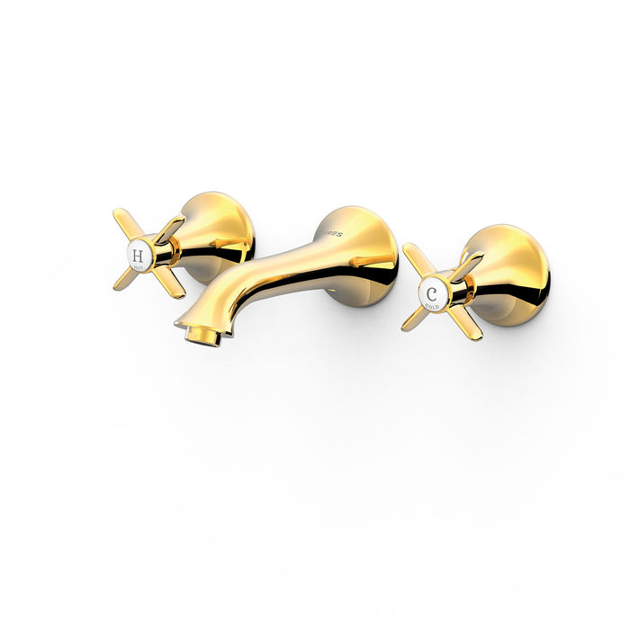 TRES 24215102OR TRES CLASIC Grifo Bimando Empotrado para Lavabo Color Oro 24K