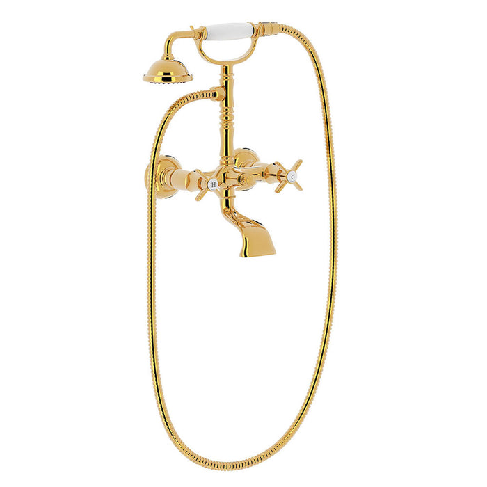 TRES 24217601OR TRES CLASIC Grifo Bimando Mural para Bañera y Ducha Color Oro 24K