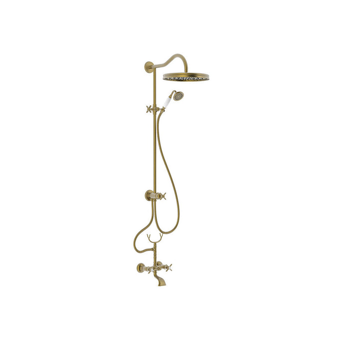 TRES 24217602LM TRES CLASIC Conjunto De Grifo Bimando Mural De 2 Vías para Bañera y Ducha Color Latón Viejo Mate